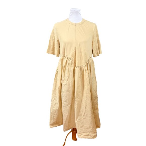 COS Midi Dress Size M Medium Cream Short Sleeve Cotton Minimalist Oversized - Picture 1 of 10